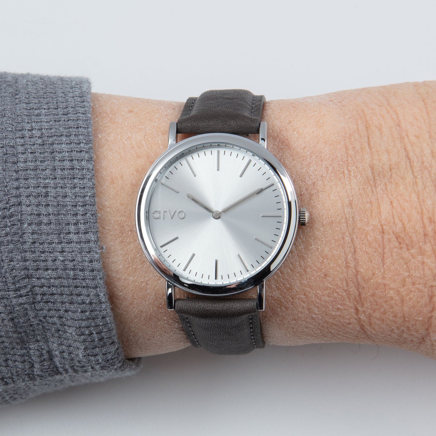 Arvo Silver Time Sawyer Watch - Gray Leather