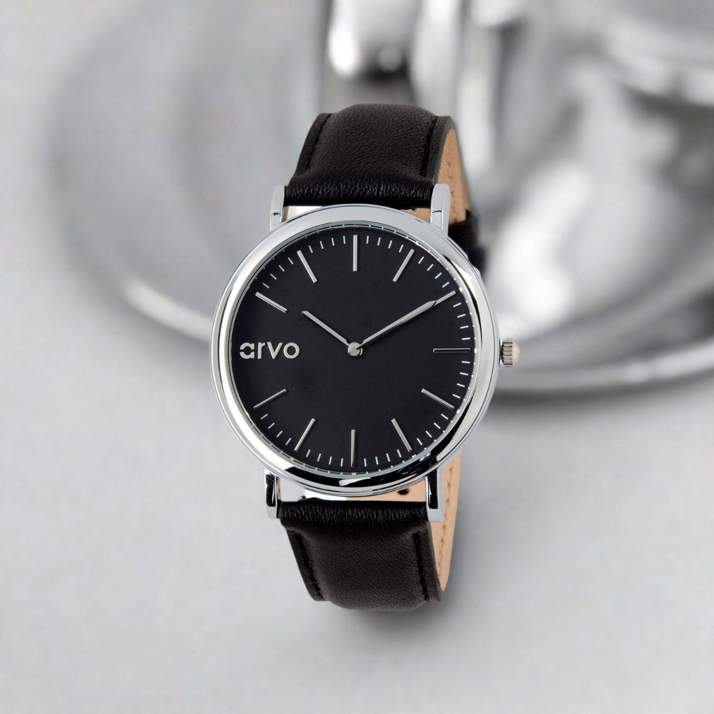 Arvo Black Time Sawyer Watch - Black Leather