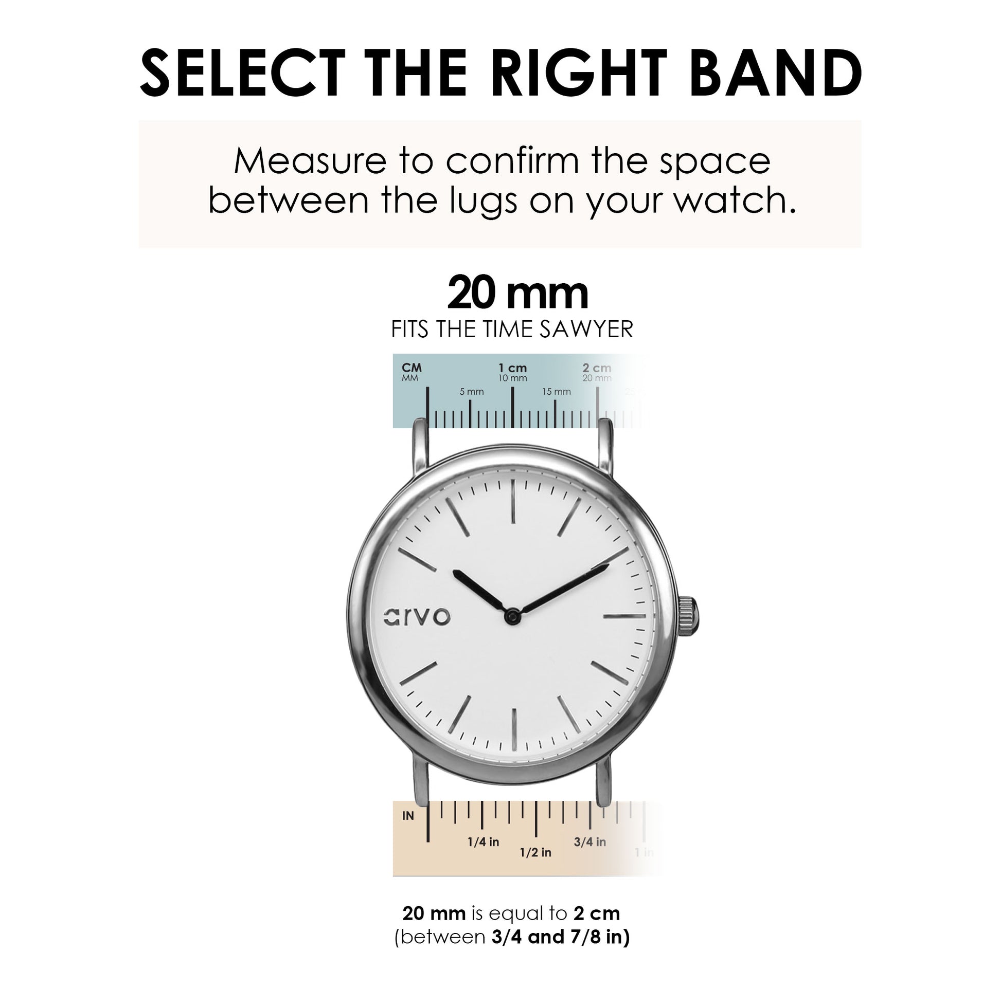 Arvo Time Sawyer watch band sizing chart