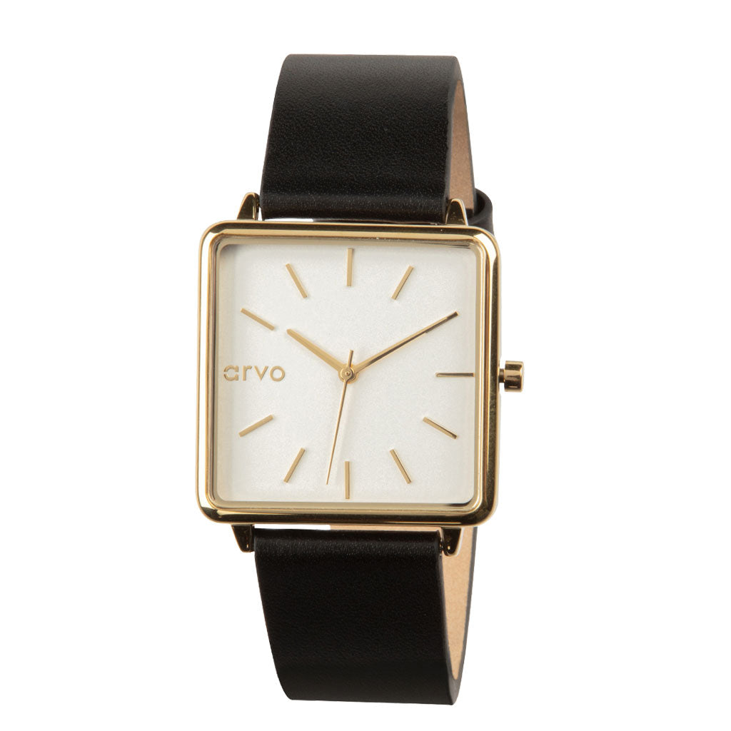 Arvo Time Squared Watch - Black Leather