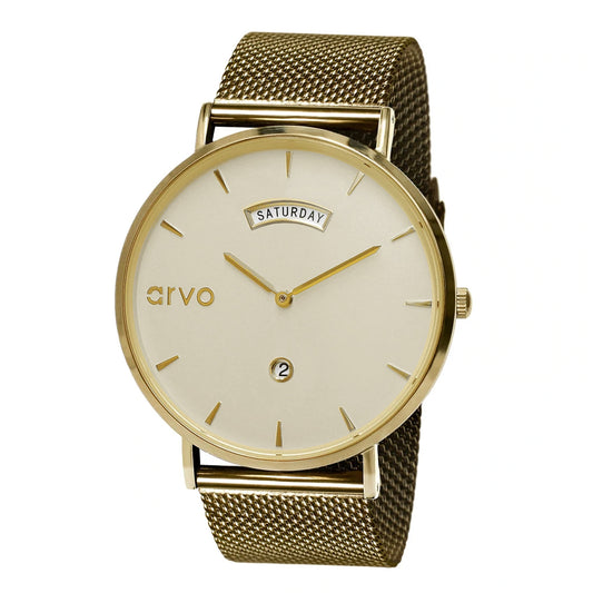 Arvo Awristacrat gold watches for men and women gold mesh band